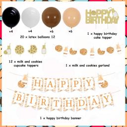 Leite e biscoitos tema festa de aniversário decorações biscoito banner de leite bolo topper balões para crianças 1st 2nd 3rd aniversário suprimentos - Image 2