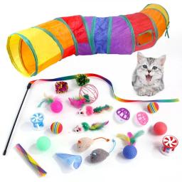 Packs de brinquedos para gatos interiores, Variety Cat Toys Set, incluindo túnel dobrável do arco-íris, Crinkle Balls, Bell Play, jogo criativo, primavera - Image 1