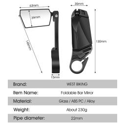 West biking bicicleta espelho retrovisor dobrável liga vice lidar com barra de ciclismo termina rotação 360 ° mtb bicicleta hd guiador retrovisor - Image 6