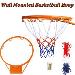 Conjunto de cesta de basquete infantil de 32cm, porta de parede montada, estrutura de aro sólido com 1 rede, 4 parafusos de expansão, cesta de basquete suspensa - Image 1