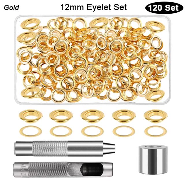 Kit de 120 Ilhós de Metal com Arruelas e Ferramenta de Perfuração para DIY em Couro, Roupas, Calçados e Acessórios