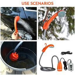 Chuveiro de acampamento ao ar livre e balde dobrável, bomba portátil, recarregável, chuveiro para caminhadas, viagem, limpeza de banho - Image 5