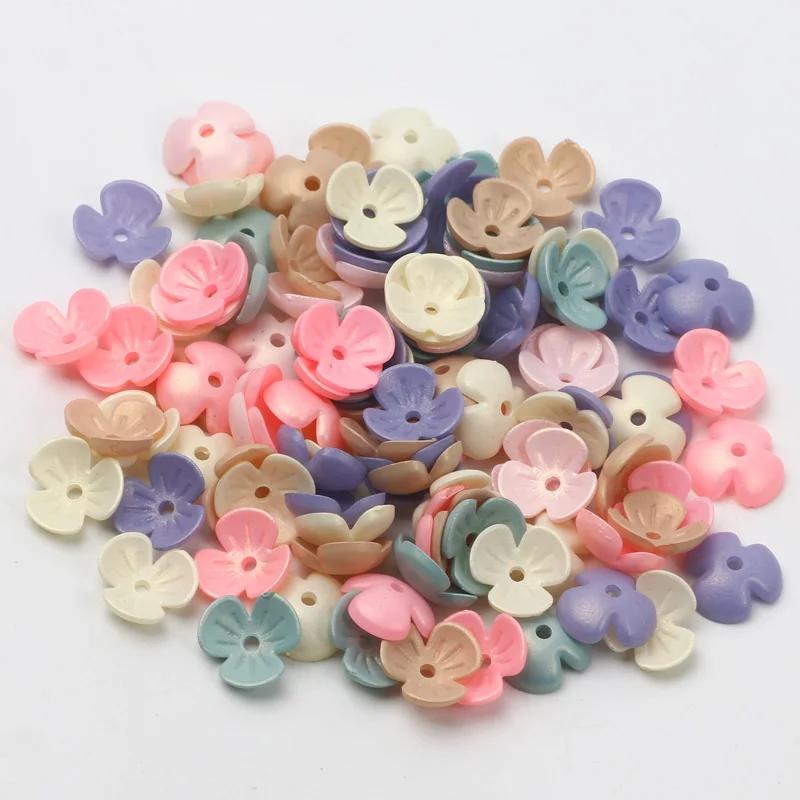 200 pçs/lote 10mm misturado acrílico três pétalas contas de flores espaçador contas para fazer jóias brinco hairpin decoração accessorie - Image 1