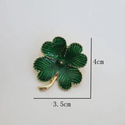 Alfinete de lapela vintage para mulheres, acessórios para jóias, moda, esmalte verde, flor, trevo da sorte, broche de quatro folhas, atacado - Image 4