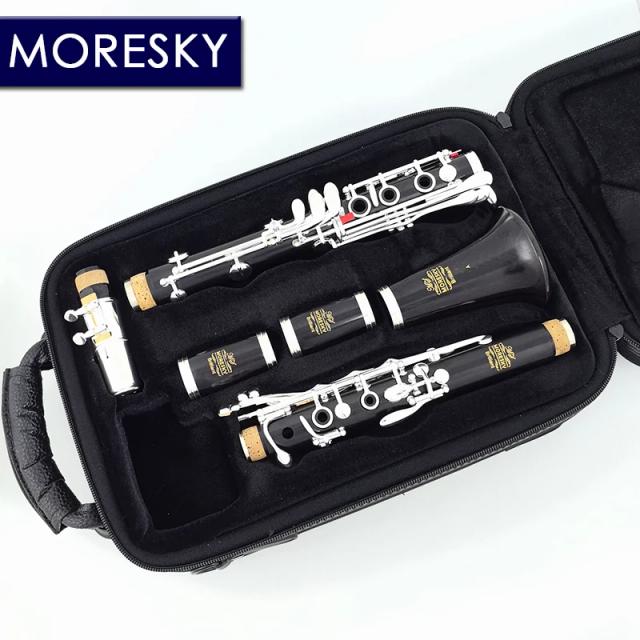MORESKY Clarinete Profissional Madeira de Ébano 19 Teclas Prateado