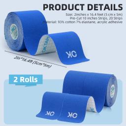 Kinesiology Tape, OK TAPE Atualizado Algodão Elástico Athletic Tape, Nova Embalagem, 5cm x 5m, Precut 20 Tiras, 2 Rolls, Latex Free - Image 3