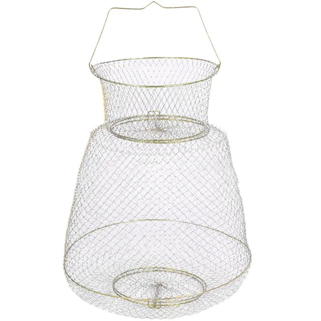 Cesta Portátil de Pesca em Metal com Rede para Captura de Peixes
