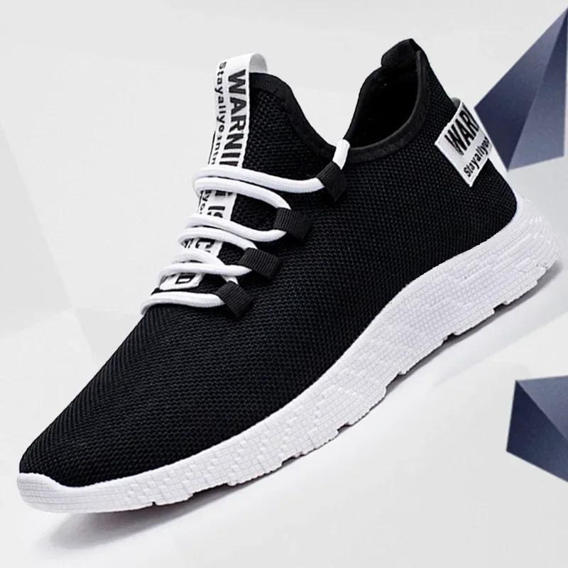 Homens tênis 2024 novo respirável rendas até sapatos de malha moda casual sem deslizamento sapatos vulcanizados tenis masculino - Image 1