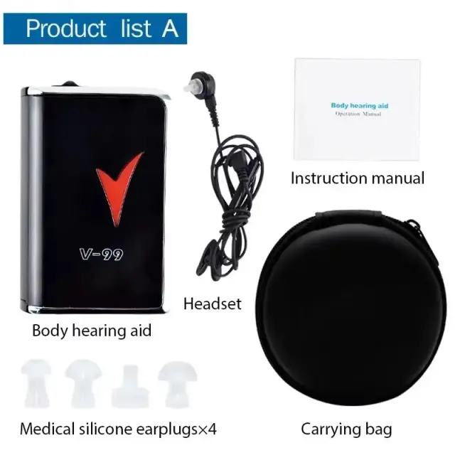 Aparelho Auditivo Digital Portátil V-99 para Idosos com Amplificador de Som Recarregável e Tom Ajustável