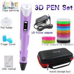 Caneta de impressão 3d conjunto forchildren diy canetas crianças aniversário presente criativo brinquedos com adaptador energia 12 cores 36m pla filamento caixa viagem - Image 1