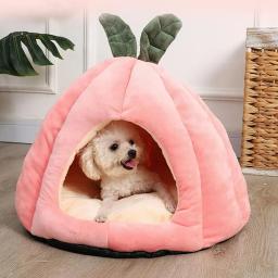 Pet Quente Dormir Ninho Melão Forma Soft Plush Cozy Cave Hideout Casa Pet Supplies Para Indoor Cats Acessórios - Image 3
