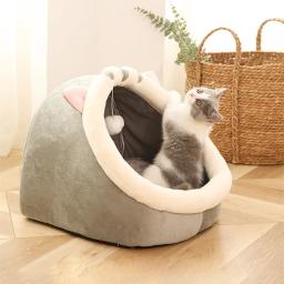 Caverna dobrável removível lavável para animais de estimação, Cama auto-aquecida para gatos e cães pequenos, Cabana confortável, Cama para dormir - Image 1