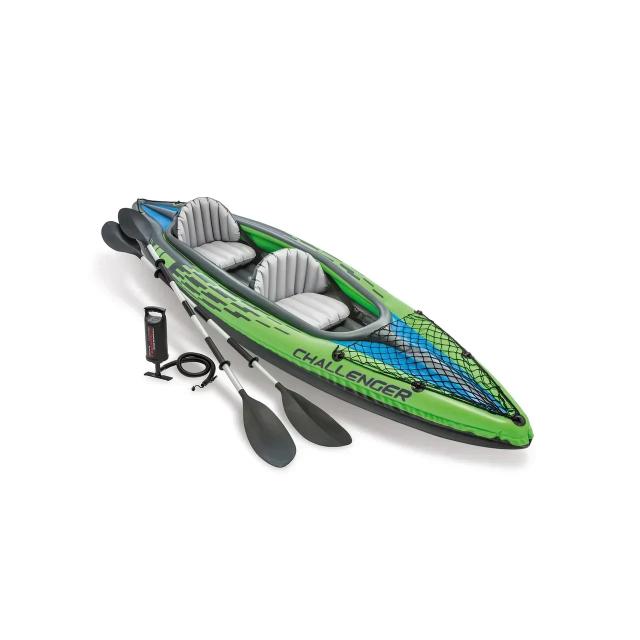 Caiaque Inflável para Pesca Portátil para 2 Pessoas com Remo, Bomba e Mochila de Acessórios para Esportes Aquáticos