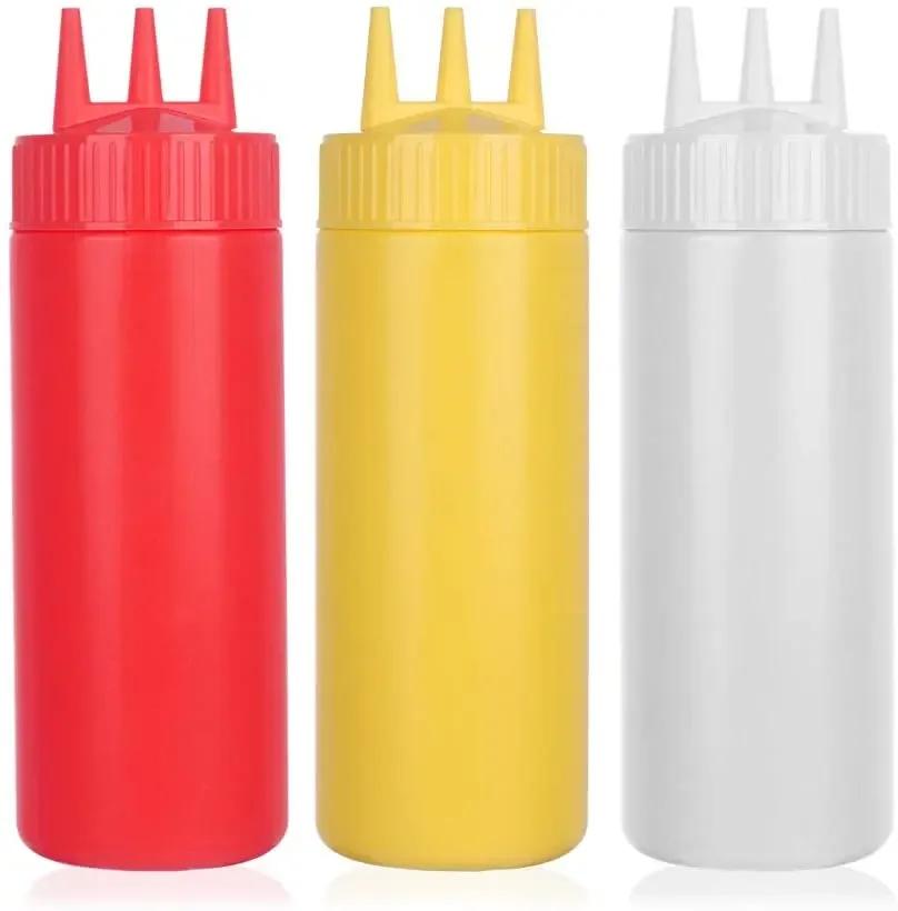 3 pçs 650ml ketchup squeeze garrafa de plástico condimento squeeze squirt garrafas 3 buraco dispensando garrafas para óleo churrasco molhos pintura - Image 1
