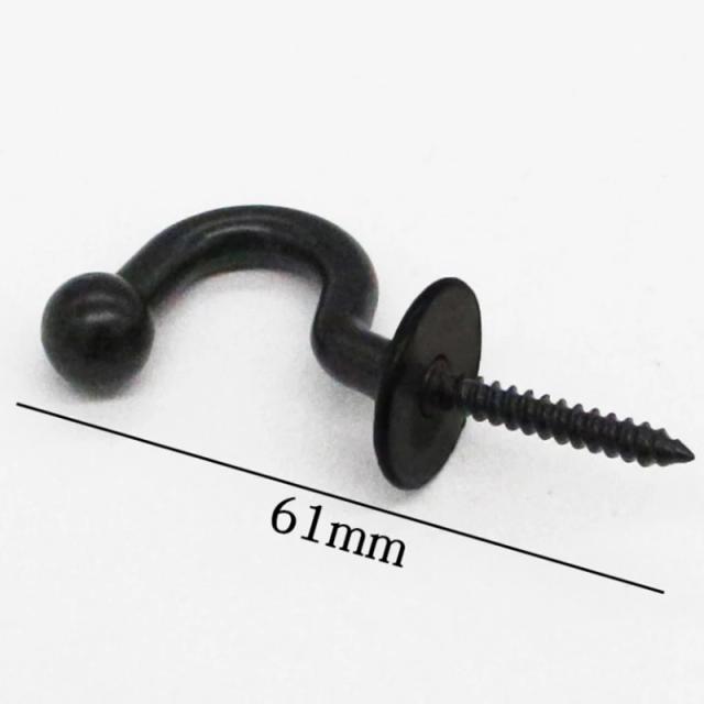 Gancho de parede em liga simples com parafuso, ideal para pendurar cintos e gravatas, disponível nas cores preto e branco.