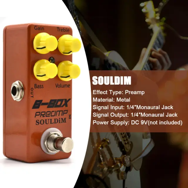 SoulDiM Preamp B-Box: Pedal Efeito Overdrive para Guitarra e Baixo Elétrico com Sinal Analógico