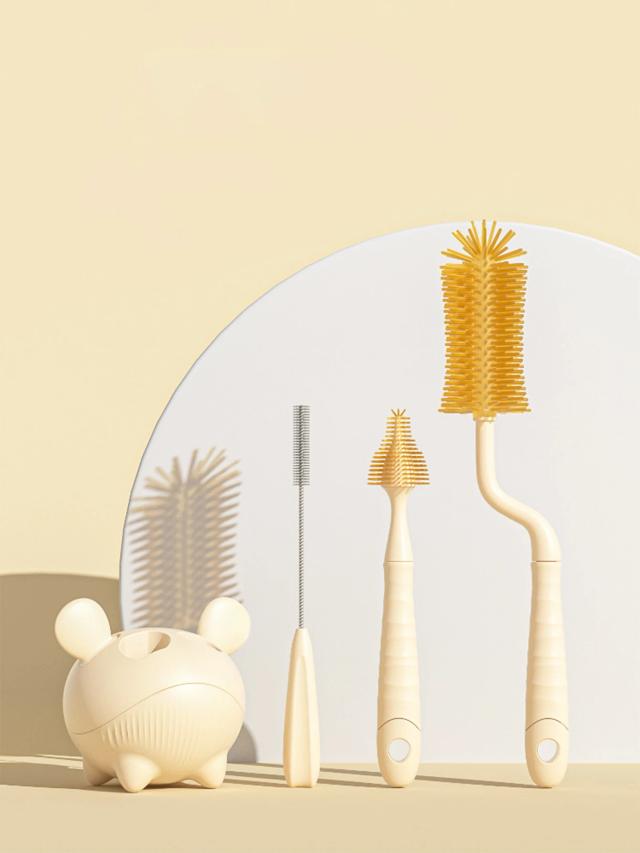 Conjunto de Escova de Garrafa de Silicone para Bebê 4 Peças com Suporte