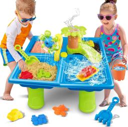 Summer Beach Water Table para crianças, mesa ao ar livre, chuveiros de chuva, Splash Pond Toys, atividade sensorial, mesa de areia, 4 em 1, 24 pcs - Image 1