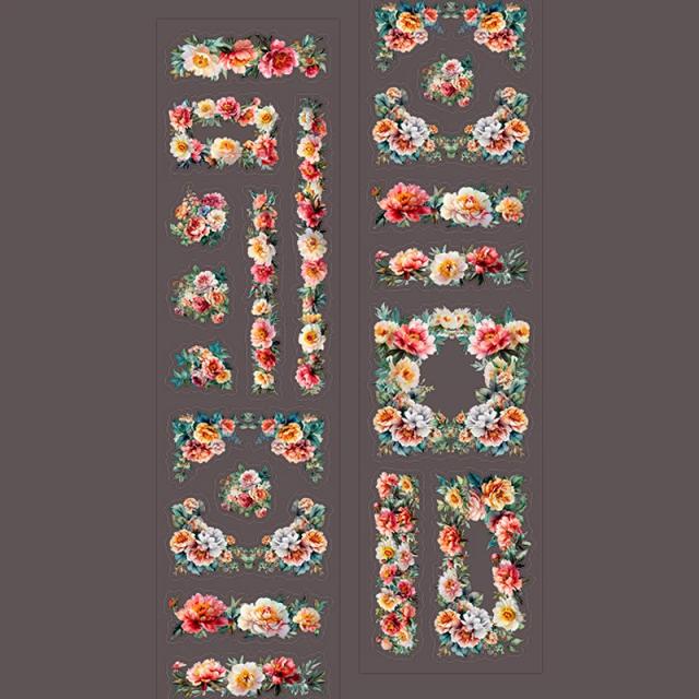 Adesivos Decorativos para Scrapbook e Etiquetas de Flor Romântica - 200 cm com 6 Estilos Variados