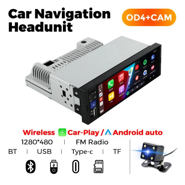 Reprodutor Multimídia Universal 1Din Android Carplay Auto BT Rádio FM AUX