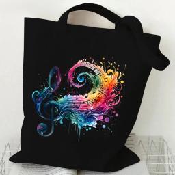 Bolsas femininas notação musical bolsa de lona engraçado aquarela música nota bolsa de ombro para adolescente design de moda bolsa lateral para senhoras - Image 3