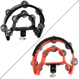 Meia lua hi-hat pandeiro montável base de plástico pandeiro com dupla fileira de aço jingle handheld percussão dropshipping - Image 4