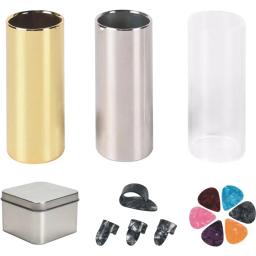 Conjunto de slides acrílicos para guitarra, 1 corrediça de aço e 1 corrediça de guitarra de bronze, 4 picaretas, bônus 6 peças - Image 1