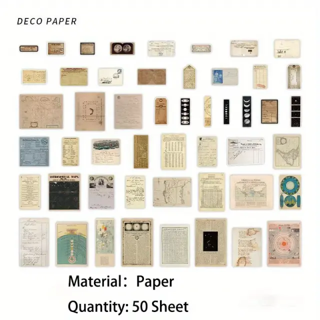 Conjunto de 50 Peças de Papel Artístico Retro Colorido para Scrapbooking e Journaling Decorativo