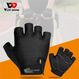 West bike-luvas de ciclismo antiderrapantes para homens e mulheres, respirável, meio dedo, esportes ao ar livre, corrida, mtb, bicicleta de estrada, verão - Image 1