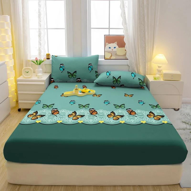 3-Piece Set Folha equipada com padrão de borboleta, impresso tampa da cama, simples e moderno, fosco, quarto, cama - Image 1