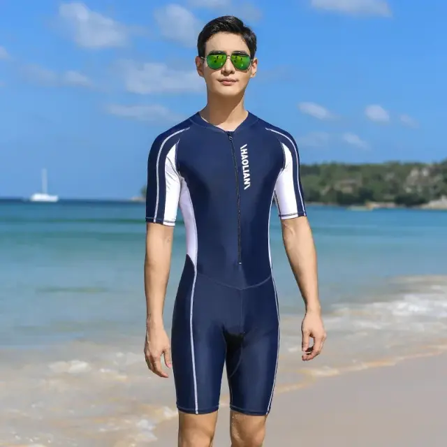 Fato de Banho Masculino de Peça Única em Tamanho Grande com Calça de Mergulho de Manga Comprida e Secagem Rápida