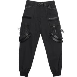 Calças de paraquedista tático com cinto de fita masculino, calças cargo casual Hip Hop Street, bolsos múltiplos, elástico na cintura, roupa elástica, 2023 - Image 5