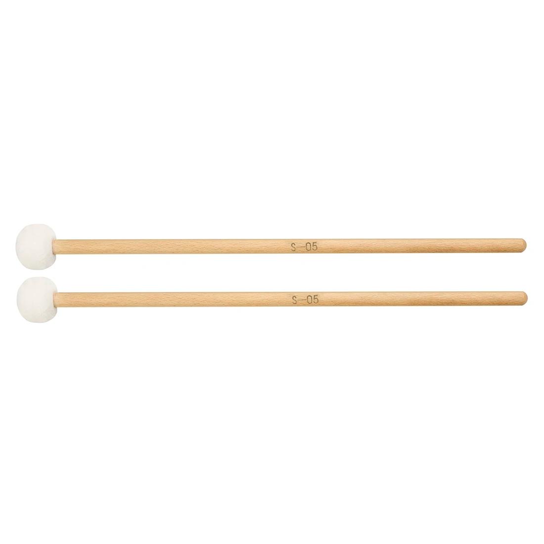 Baquetas de tambor de feltro de alta qualidade, 1 par de baquetas com cabo de madeira sólida, peças de instrumento de percussão timpani snare - Image 1