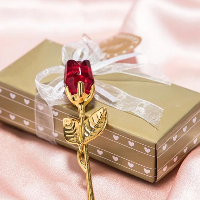 Estatueta de Rosa de Vidro Cristal com Caixa de Presente, Ideal para o Dia dos Namorados, Natal, Lembranças e Decoração de Casamento em 5 Cores