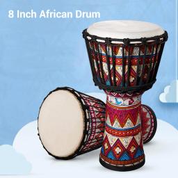 Tambor Africano portátil com arte colorida Padrões, Mão Tambor, Percussão Instrumento Musical, Djembe, 8 em - Image 5