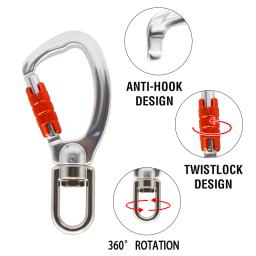 Clipe de mosquetão giratório, Rotativo 360 ° Spinner Carabiner, Pequena rede rotativa sem fio, Escalada de gancho, 22KN - Image 6