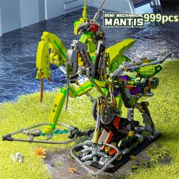 Conjunto de construção de tubarão mecânico, vida marinha crocodilo papagaio mantis blocos de construção luz, anfíbios presente animal para criança - Image 5