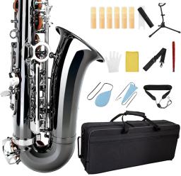Nickeling-Black Saxofone Eb Alto para iniciantes e adultos, saxofone tipo E Flat, instrumento de sopro com estojo, luva de cinta - Image 1