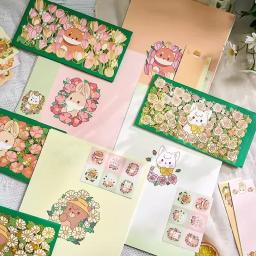 Envelopes florais bonitos com almofadas da letra, selo adesivos, marcadores kawaii, cartões postais, tampa dos cartões, papelaria coreano, 22pcs, conjunto - Image 3