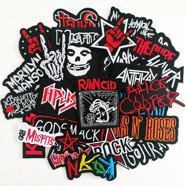 Bordados Listrados para Rock Band: Conjunto de 25 Adesivos de Ferro em Formato de Badge para Roupas e Apliques DIY