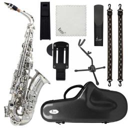 Saxofone Alto Latão Material com Correia, pano de limpeza, suporte Trimmer, E-Flat, Eb, prata - Image 1