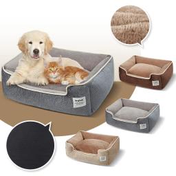 Cama de cachorro macia quadrada, cesta de pelúcia para cães, camas com fundo antiderrapante, lavável, resistente à mordida, camas grandes para cães, tamanho médio, almofada para cães e gatos - Image 1