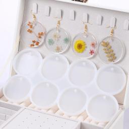 8/12 pçs redondo oval pingentes resina molde diy cristal epóxi brinco encantos molde de silicone para fazer jóias chaveiro tag fundição - Image 1