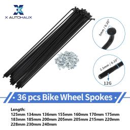 X autohaux raios de bicicleta 12g 125/134/136/155/160/170/175/183/185mm comprimento raios de roda de bicicleta peças de reposição aço carbono preto - Image 1