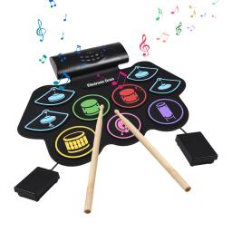 Bateria eletrônica com pedal de baquetas, mão rolo percussão instrumento, BT, som externo, 9 almofadas - Image 1
