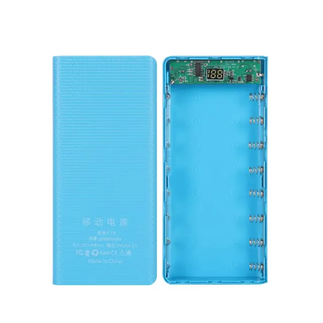 Suporte Removível para Bateria de Telefone com Caixa de Armazenamento e USB Duplo Tipo C, Compatível com 8x18650, 5V 2A