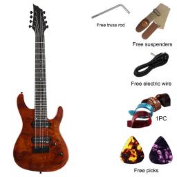 24 trastes guitarra elétrica 8 cordas instrumentos musicais 39 Polegada árvore burl pele superior sólido okoume corpo de madeira nova chegada - Image 5