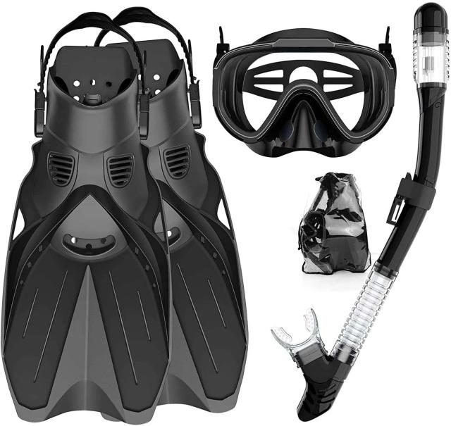 Óculos de Snorkel para Adultos com Máscara, Nadadeiras e Bolsa - Equipamento Completo para Mergulho e Natação