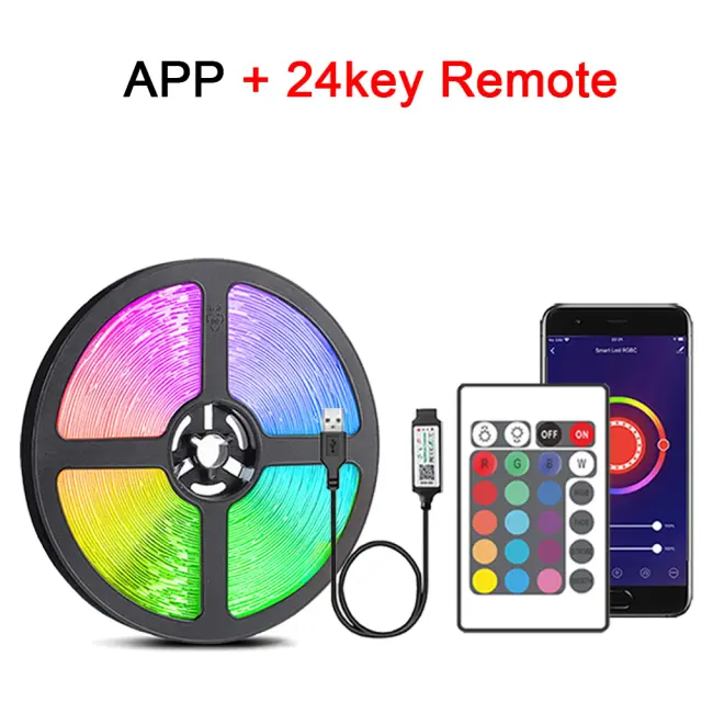 Fita LED RGB Flexível com Controle Remoto e Bluetooth para Decoração de Festas e Luz de Fundo de TV