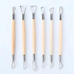 6 pçs cabo de madeira cera cerâmica argila escultura ferramenta diy cerâmica argila artesanato conjunto faca madeira ferramenta - Image 5